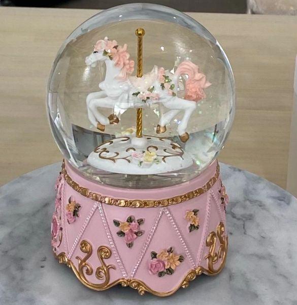 Musical Resin Snowglobe With Carousel Horse