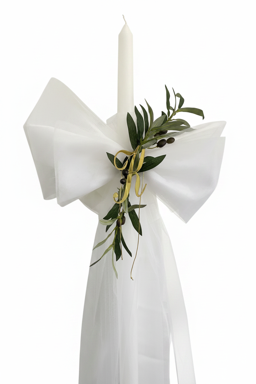 Orthodox Wedding Candle - Grecian Bow - Personalised Initial