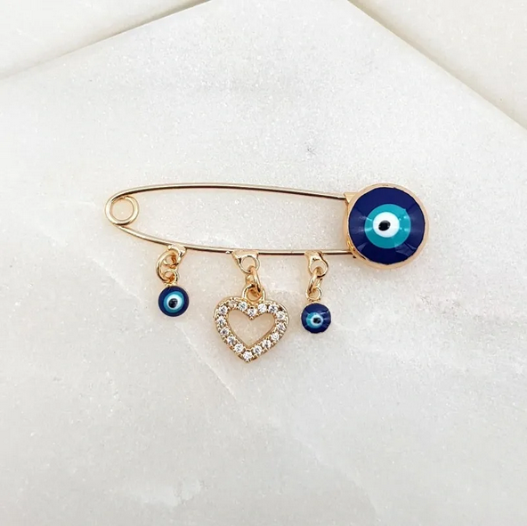 Mati Pin - Evil Eye Protection Pin (Filahto) with heart