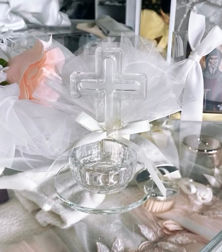 Bomboniere - Glass Cross with Tealight Holder