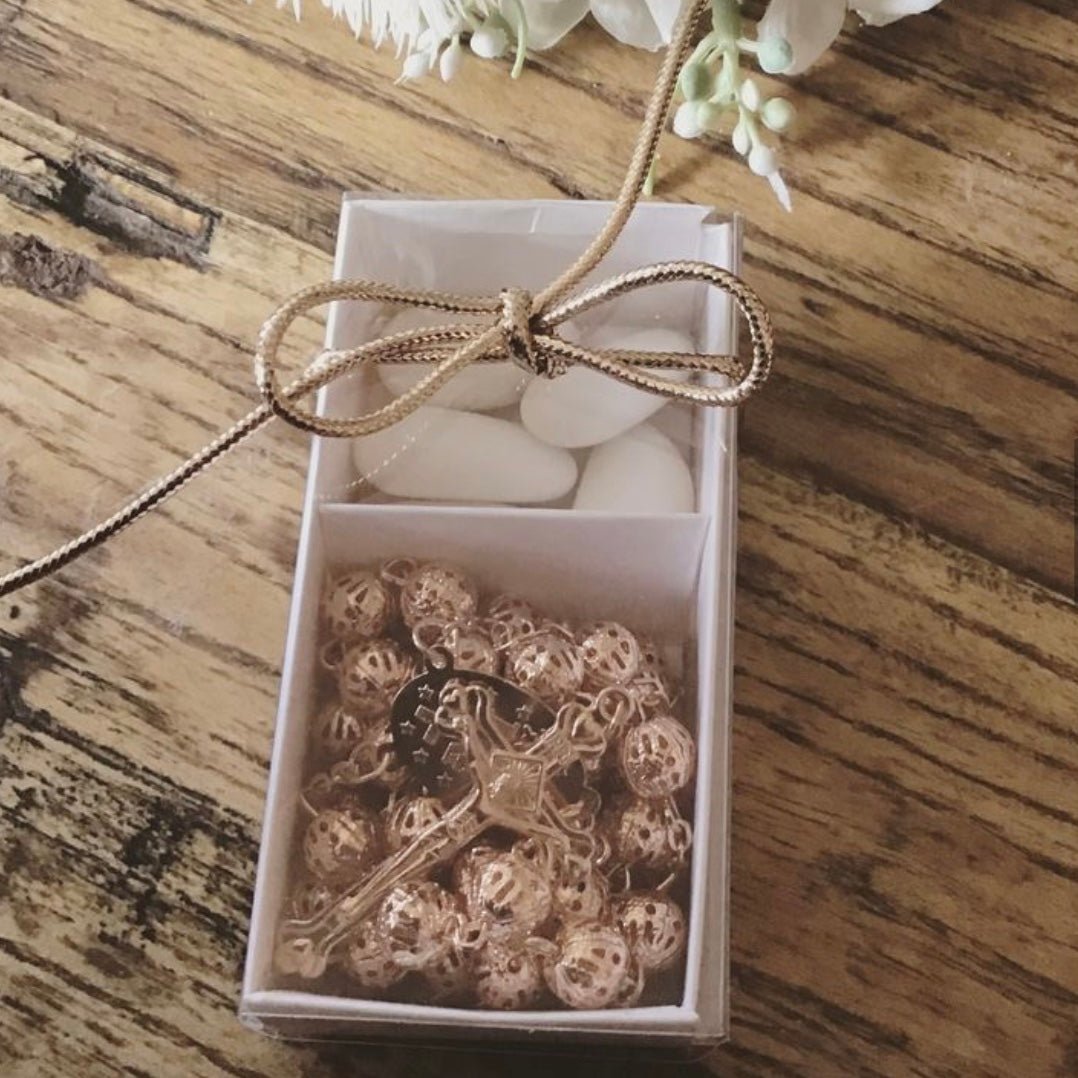 Bomboniere - Gift Boxed Rose Gold Rosary - 1
