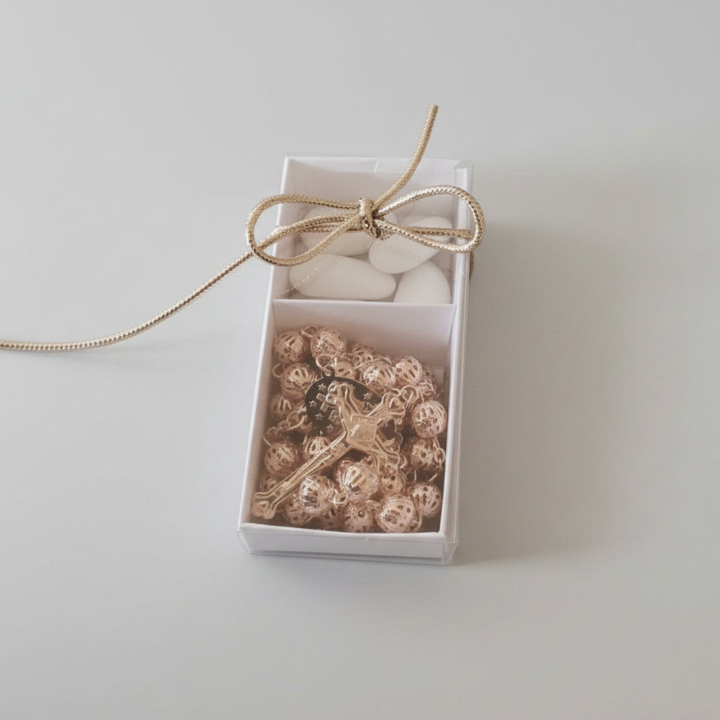Bomboniere - Gift Boxed Rose Gold Rosary - 1