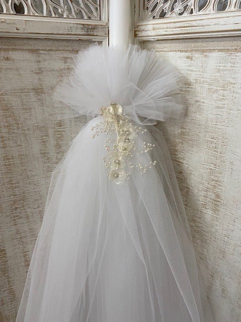 Orthodox Christening Candle - Flowers and Pearls - 0