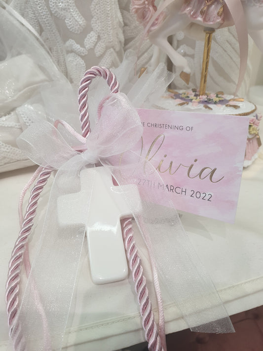 Bomboniere - White Cross on Pink Rope - 2