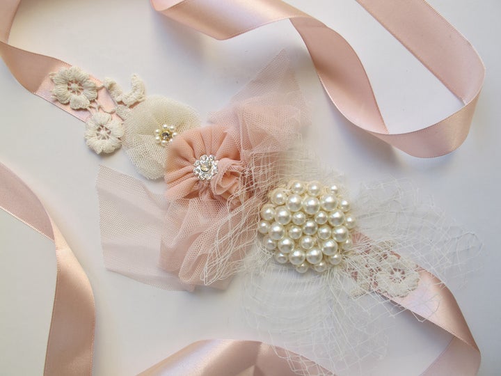 Satin flower sash - tulle flower - 0