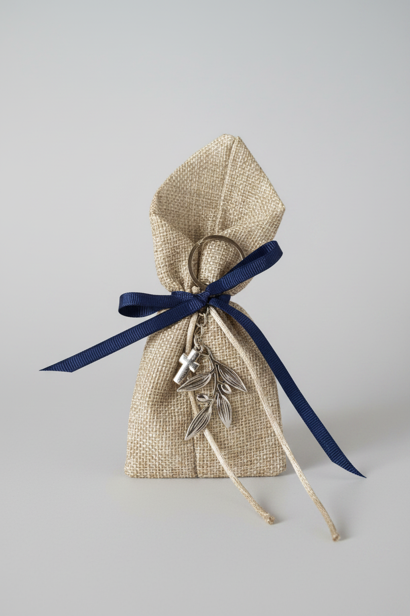 Bomboniere - Silver Olive Branch and Mini Cross Keyring | Pandora Designs Melbourne