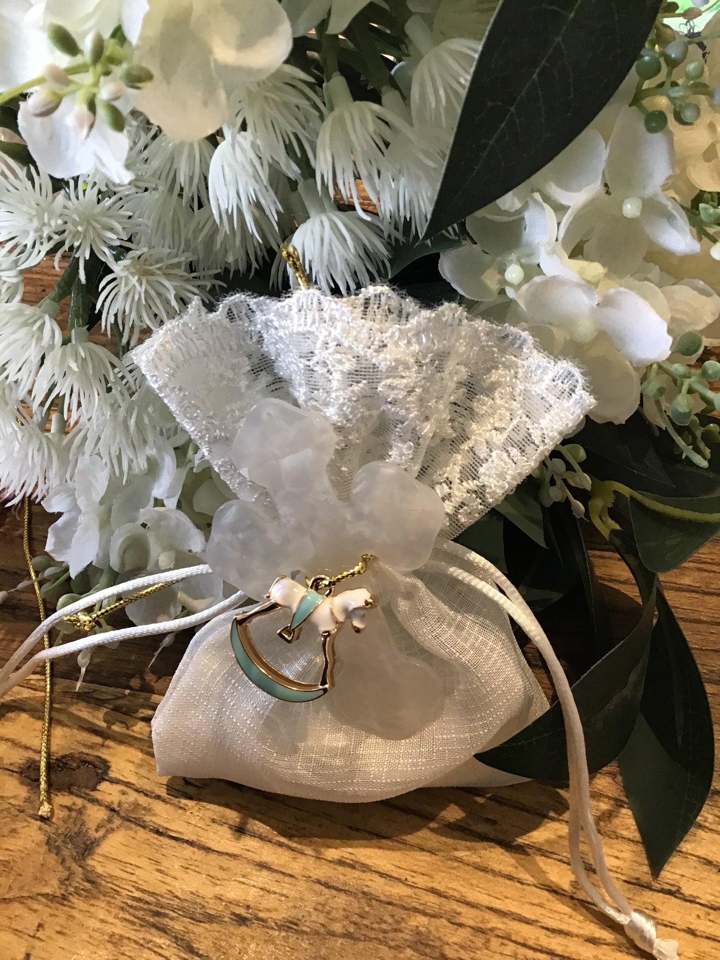 Bomboniere - Acrylic Cross on Lace Top Pouch - 0