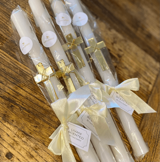 Easter Candle - Livani (Frankincense) Scented - Gold Acrylic Cross | Pandora Designs Melbourne