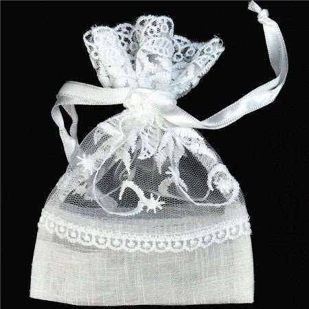 White Flower Fabric Lace Favor Bag - 0