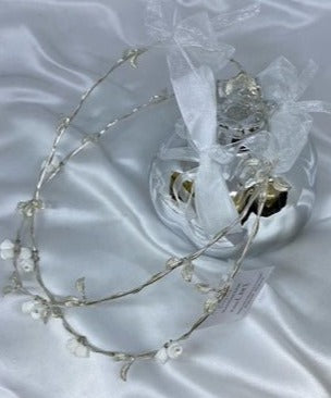 Wedding Crowns (Stefana) - Silver Leaf & Porcelain Flower | Pandora Designs Melbourne
