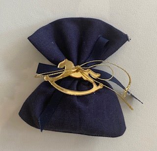 Bomboniere - Navy Handmade Pouch with Gold Rocking Horse | Pandora Designs Melbourne