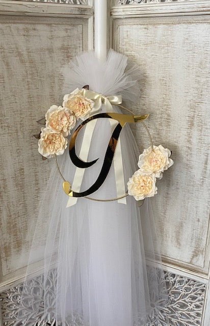 Orthodox Christening Candle - Large Floral Ring (Personalised Initial) - 0