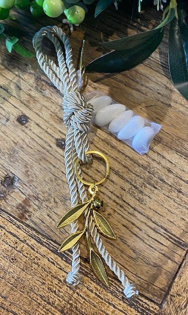 Bomboniere - Large Gold Olive Branch Keyring on Rope - 0