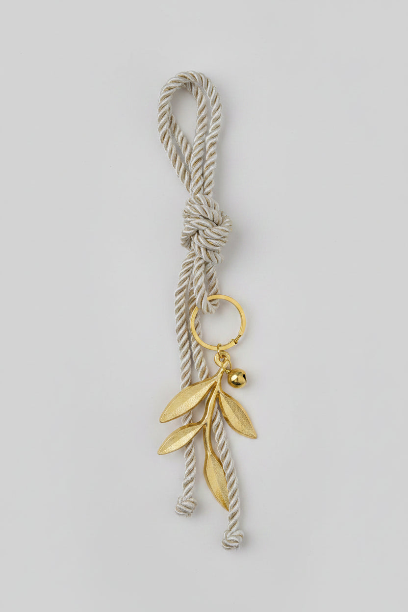 Bomboniere - Large Gold Olive Branch Keyring on Rope - 0