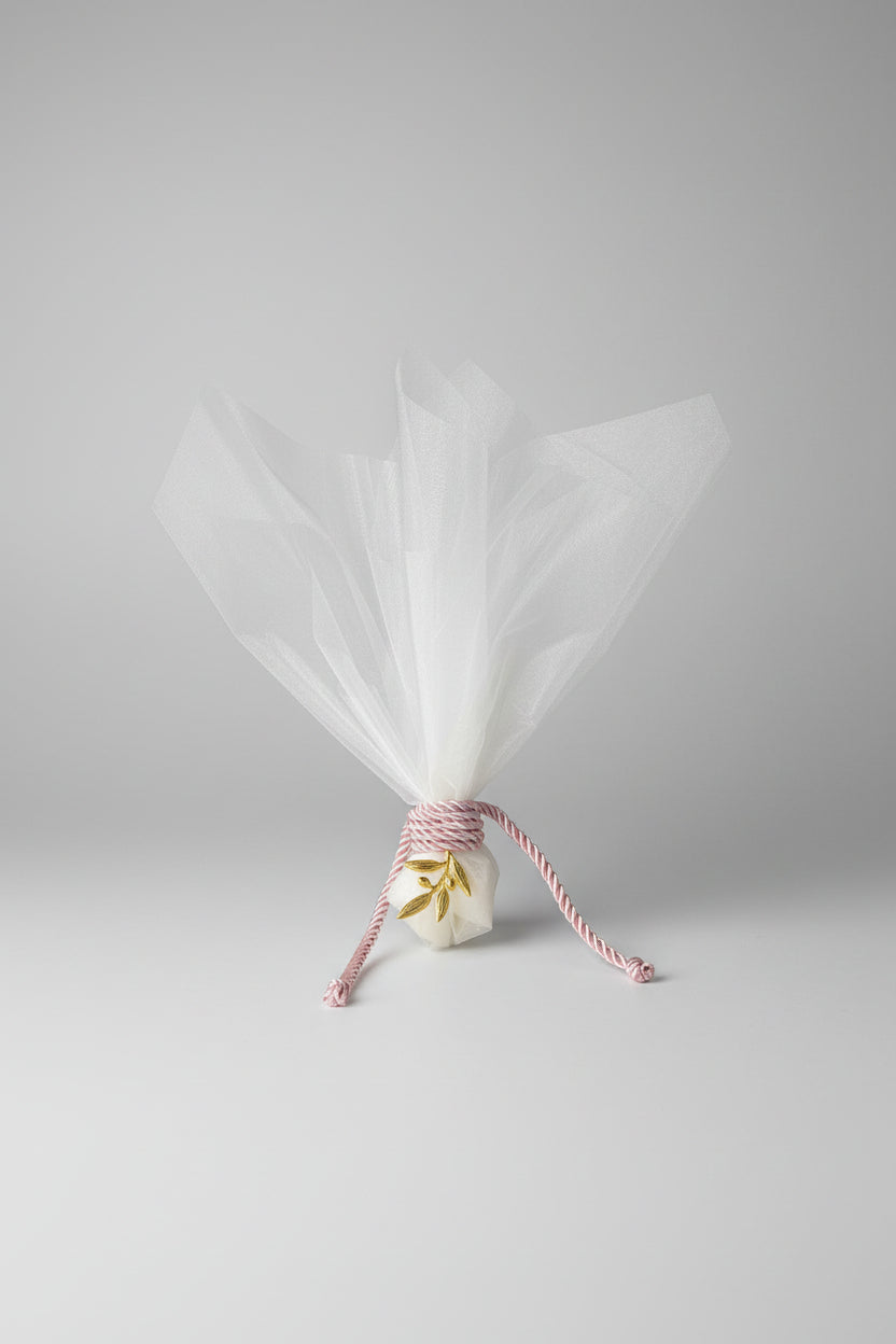 Bomboniere - Dusty Pink Rope with Olive Branch on Tall Organza - 0