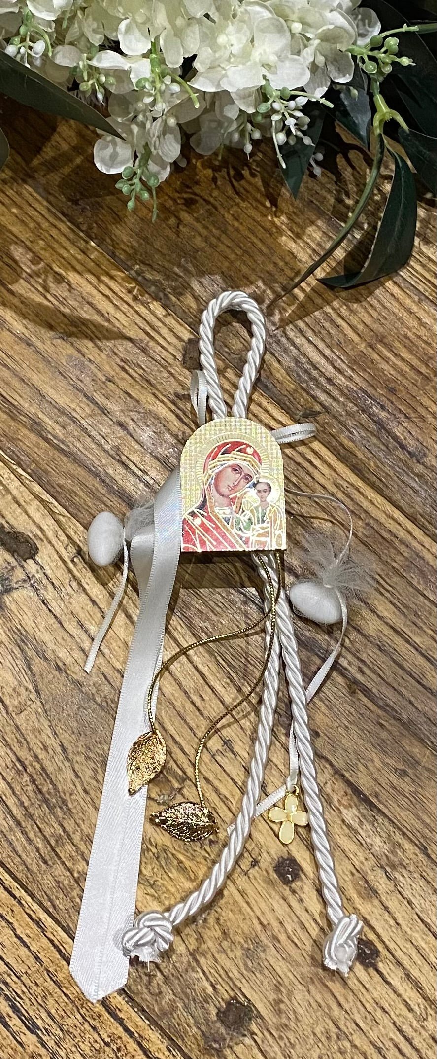 Bomboniere - Panayia Icon Magnet on Champagne Rope - 1