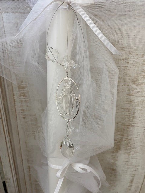 Orthodox Christening Candle - Crystals and Panayia - 1