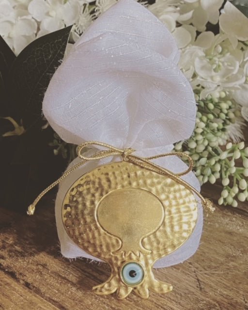 Bomboniere - Gold Pomegranate with Mati Charm | Pandora Designs Melbourne