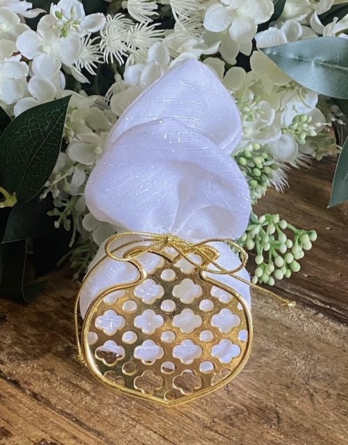 Bomboniere - Large Gold Pomegranate on Silver Threaded Pouch - 1