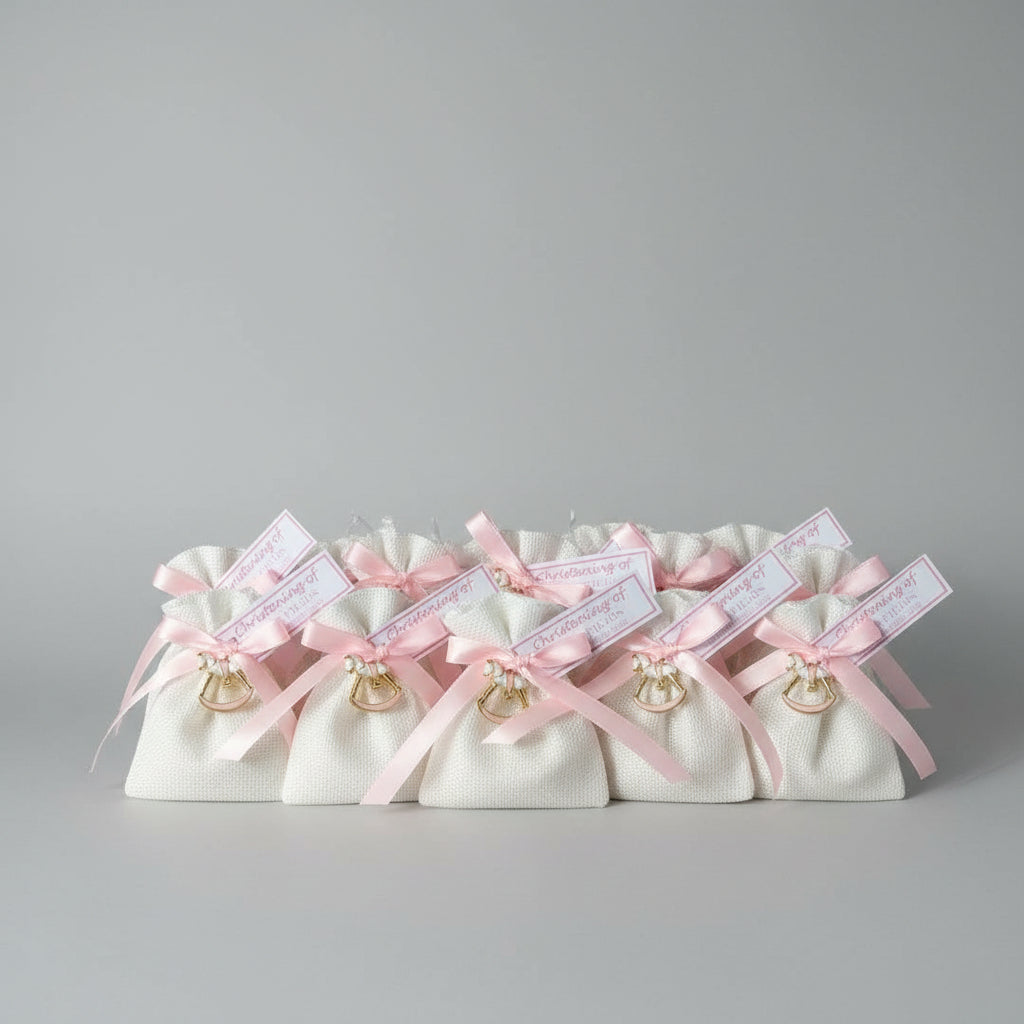 Bomboniere - Rocking Horse Charm on Small Jute Pouch | Pandora Designs Melbourne