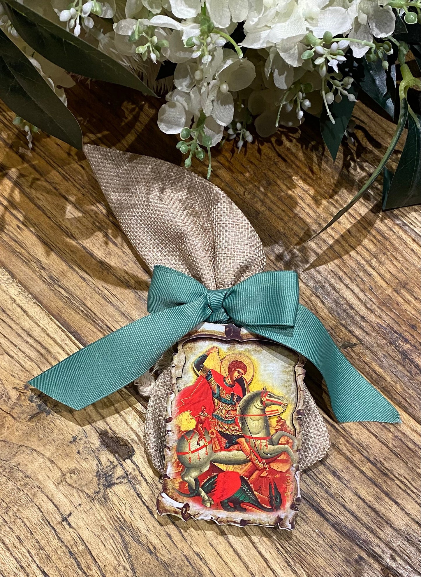 Bomboniere - St George Icon on Hessian Pouch - 0