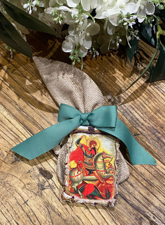 Bomboniere - St George Icon on Hessian Pouch - 0