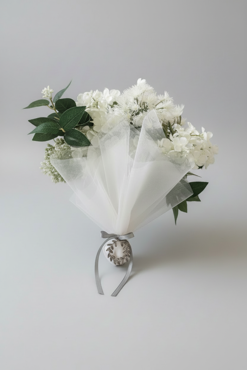 Bomboniere - Tall Organza with Silver Wreath Charm - 0