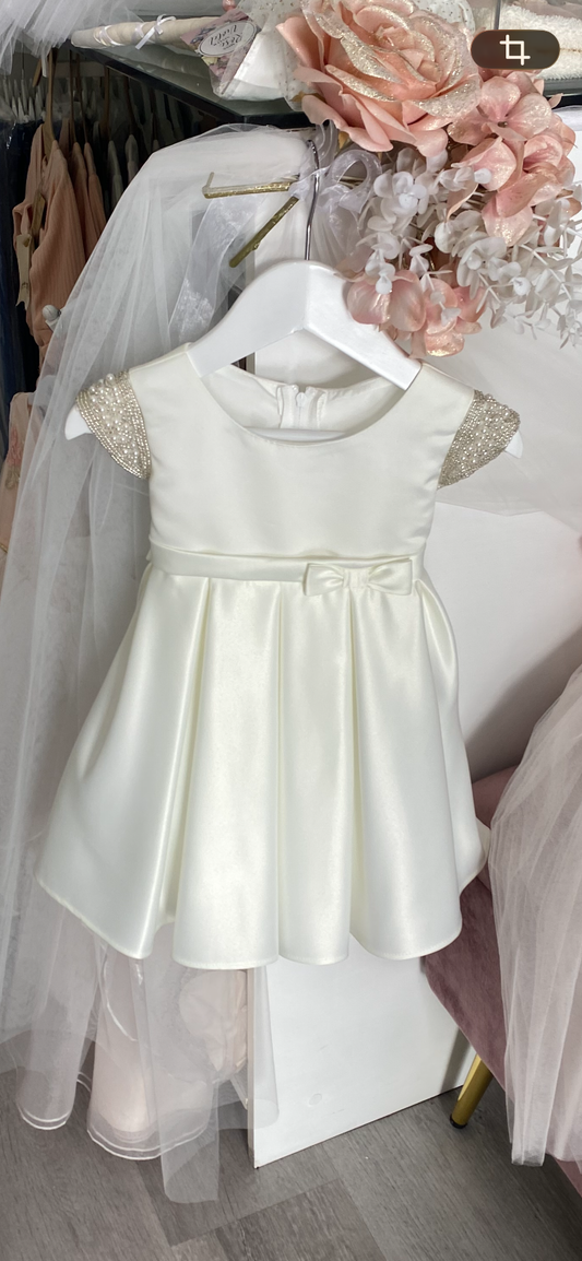Beaded Sleeve Satin Dress