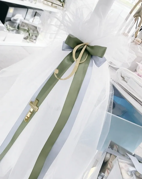 Orthodox Christening Candle - Personalised Double Bow