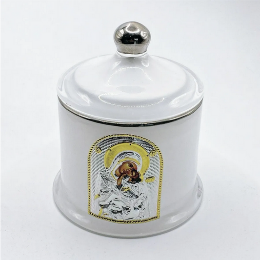 Frankincense Candle - Silver Panayia (Silver/White Jar)