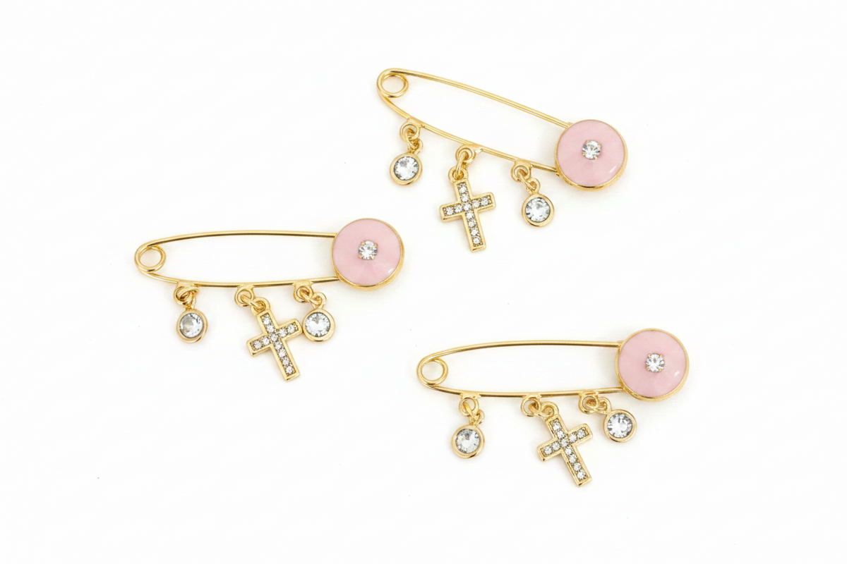 Baby Pink Baby Pin with Cross