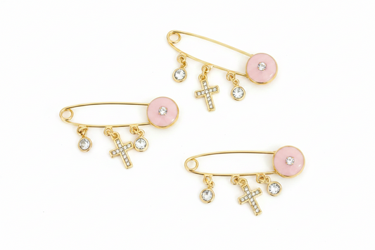 Baby Pink Baby Pin with Cross