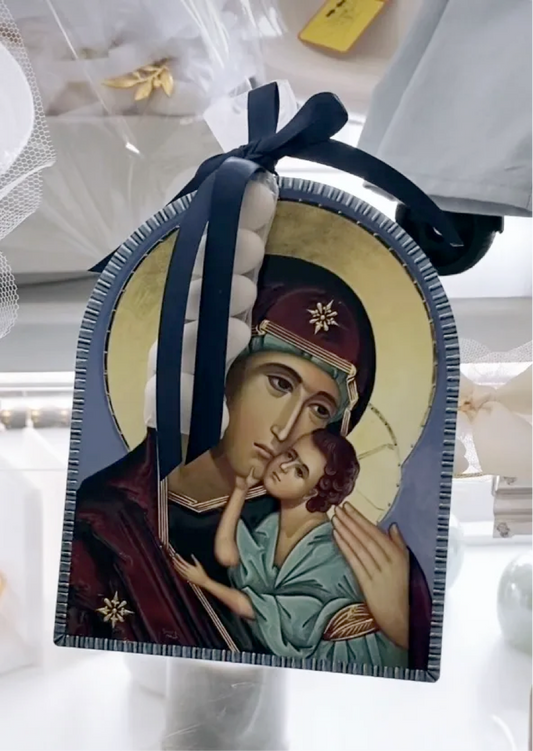 Ceramic Icon (Panayia with Baby Jesus) - Blue