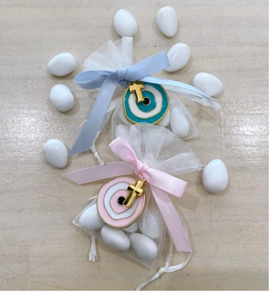 Bonbonniere - Mini Organza Bag with Evil Eye and Cross