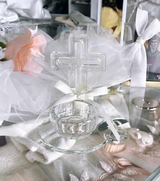 Bomboniere - Glass Cross with Tealight Holder