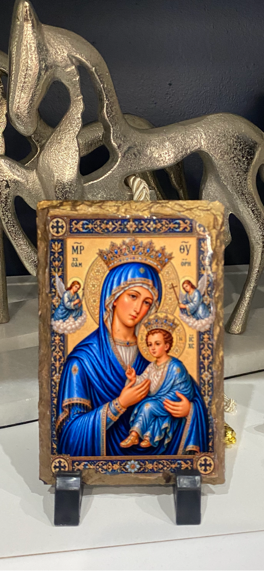 Orthodox Icon on Slate - Panayia and Baby Jesus