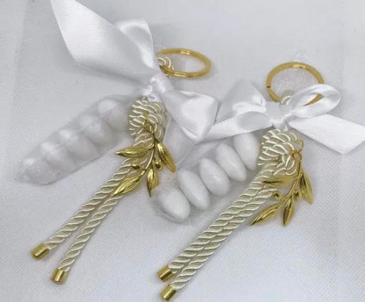Bomboniere - Gold Olive Branch Charm on Rope Keyring