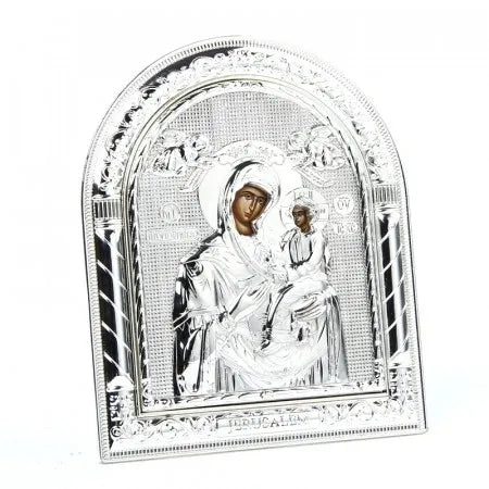 Silver Plated Metal Orthodox Icons - Panayia and Baby Jesus