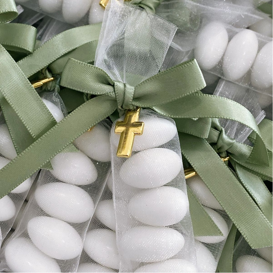 Bonbonniere - Slimline Organza with Mini Gold Cross