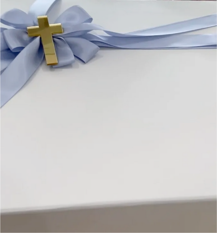 Christening Box with Magnetic Lid and Gold Cross