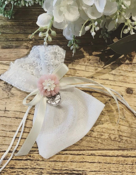 Bomboniere - ICXC Charm and Mini Flower on Lace Top Pouch - 1
