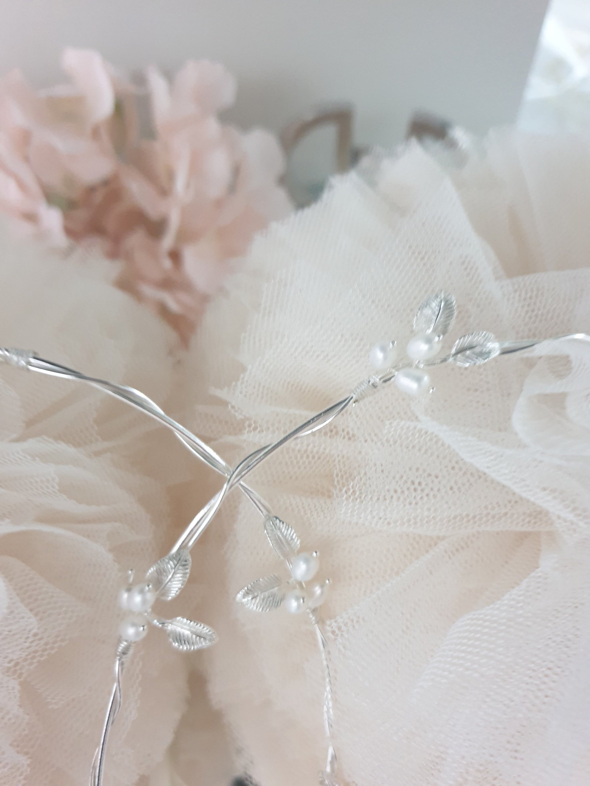 Wedding Crowns (Stefana) -  Silver Leaf & Pearl Cluster | Pandora Designs Melbourne