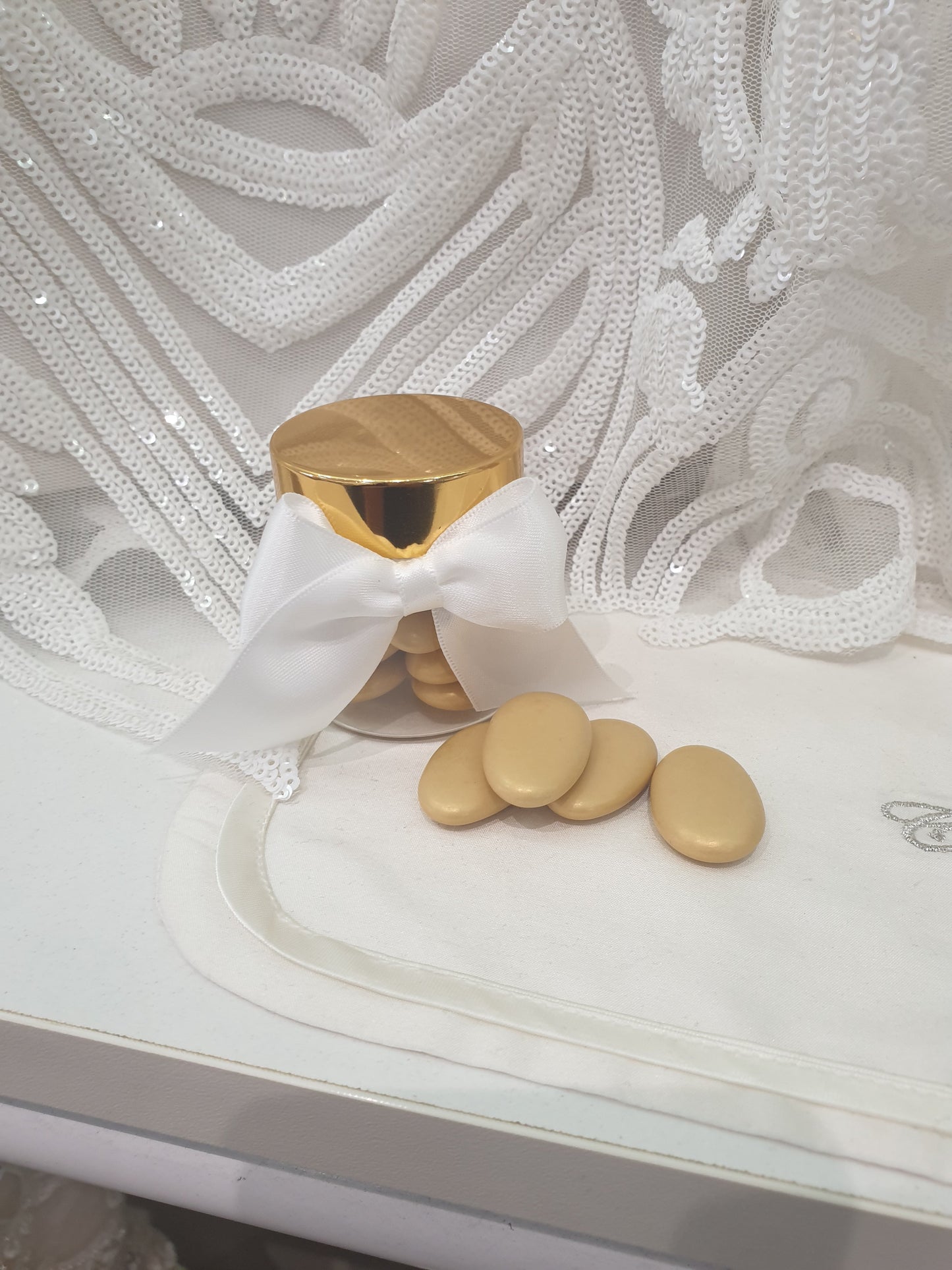 Bomboniere - Mini Jar with Gold Sugared Chocolates | Pandora Designs Melbourne