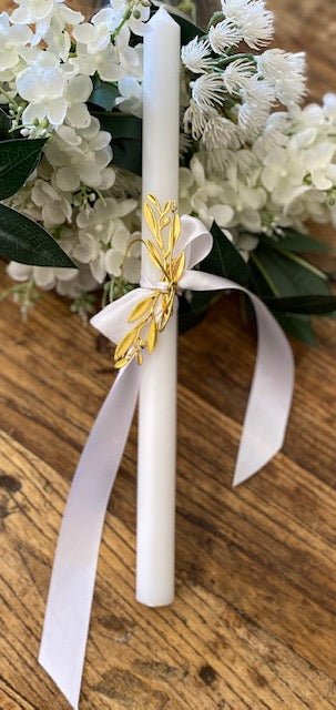 Easter Candle - Livani (Frankincense) Scented - Gold Olive Branch | Pandora Designs Melbourne