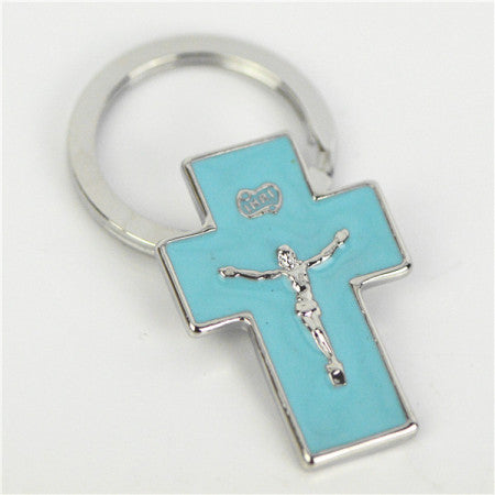 Bomboniere - Cross Keyring on small pouch - available in White, Baby Pink and Baby Blue