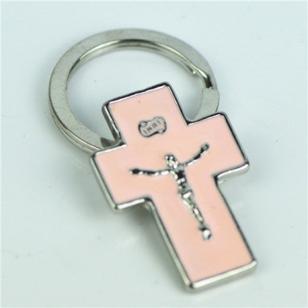 Bomboniere - Cross Keyring on small pouch - available in White, Baby Pink and Baby Blue