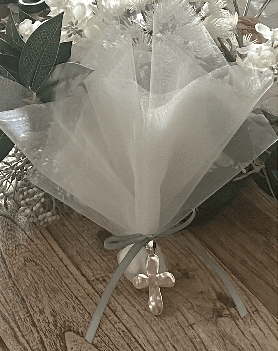 Bomboniere - Tall Organza with Silver Cross - 1