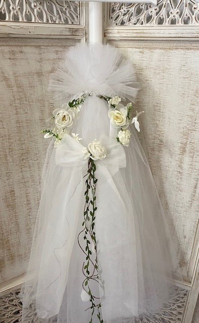 Orthodox Christening Candle - Floral Wreath - 0