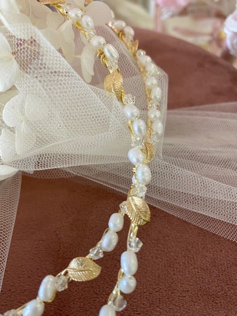 Wedding Crowns (Stefana) - Pearl & Gold Leaf - 3