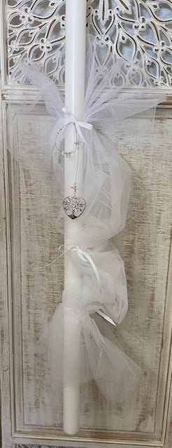 Orthodox Christening Candle - Crystals and Heart - 1